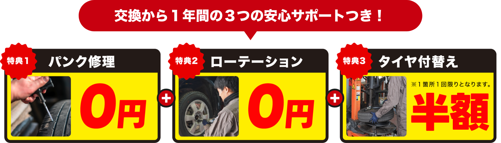 交換から１年間の３つの安心サポートつき！